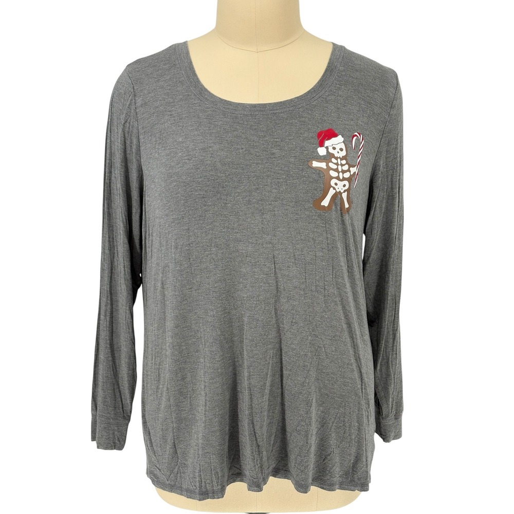 Torrid Sleep Shirt Gray Gingerbread Skeleton Christmas Long Sleeve Size 3